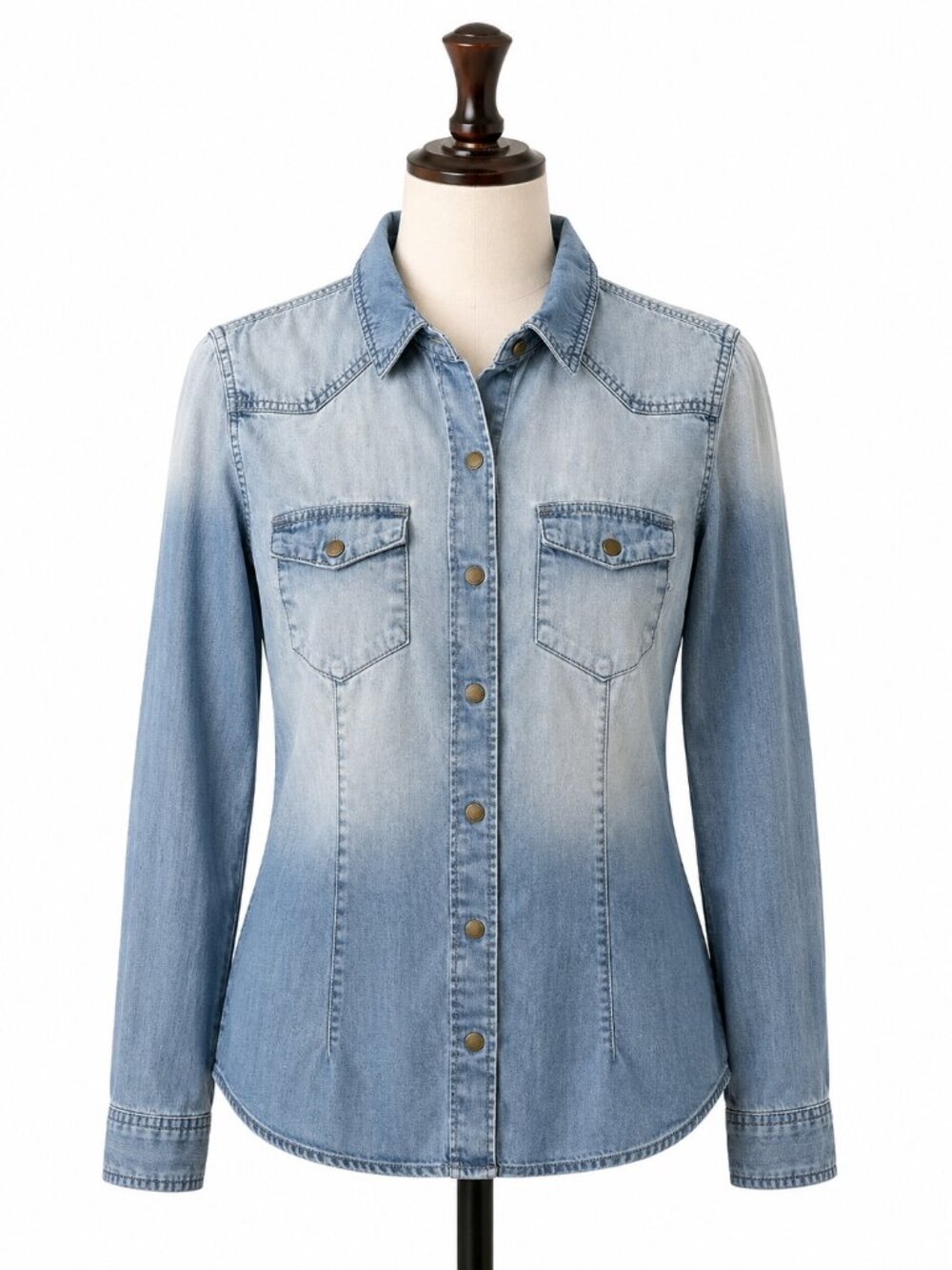 BDG Light Wash Denim Western Snap Button Shirt Size Medium